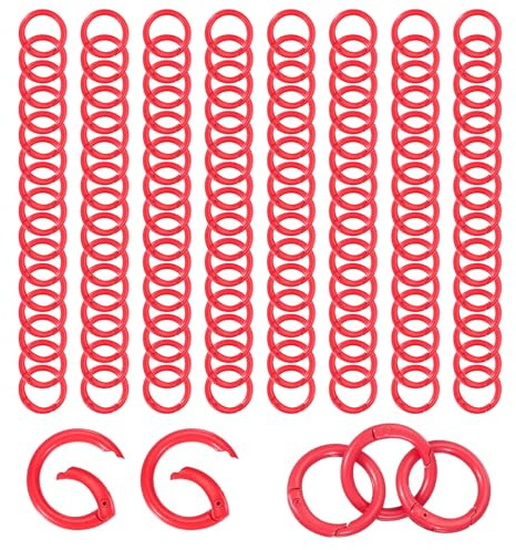 PATIKIL 1 Metal Spring O Rings, 120Pcs Zinc Alloy Snap Buckle Clasp O Rings Spring Keyring Buckles Snap Keychain Trigger Clip for Keychain Bag Collars Purse Handbag, Red