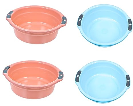 Ciieeo 4pcs Double Handles Washbasin Medium Size Thickened Kitchen Vegetable Wash Basin Baby Bath Basin Hanging Function for Home Storage Random Color