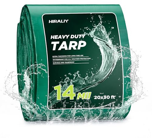 HIRALIY 14 Mil Tarp Waterproof 20x30 Feet, Thick Heavy Duty Tarp with Reinforced Grommets for Firewood, Roof, Camping, Patio, Pool, Boat, Dump Trailer