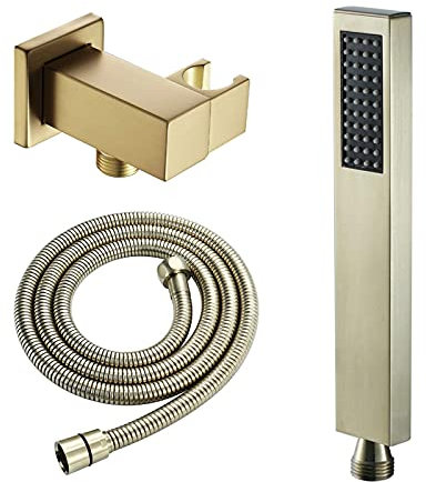 LLMTYO Pommeau de Douche à Main en Laiton Pommeau de Douche à Effet Pluie Pommeau de Douche de Massage pour Spa Pommeau de Douche à Main carré en Or brossé avec Flexible de Douche, Support de Douche