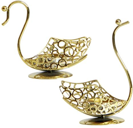 VOSAREA Swan Couple Sculpture Metal Swan Figurine Decor Handicrafts Animal Desktop Ornament
