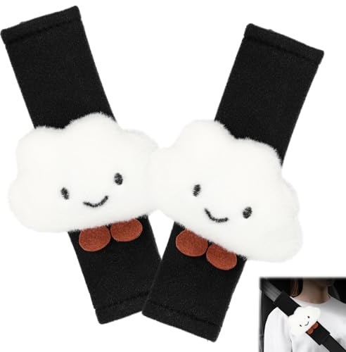2 Pcs Universal Seatbelt Covers,Cute Car Seat Belt Pads for Kids Girls,Short Plush Car Seat Strap Pads Protector (White Clouds)