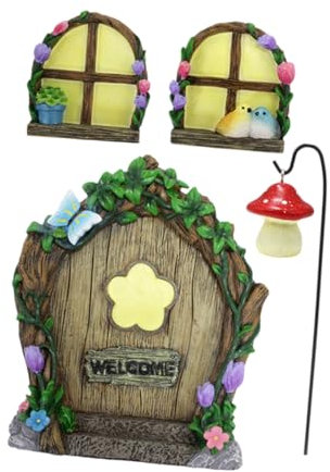 KONTONTY 1 Juego Juego de Puertas y Ventanas con y Flores. Banda Aislamiento Tinte Auto Muro Árbol Colgante decoración árbol jardín Artículos para el hogar Adornos de Hadas Resina