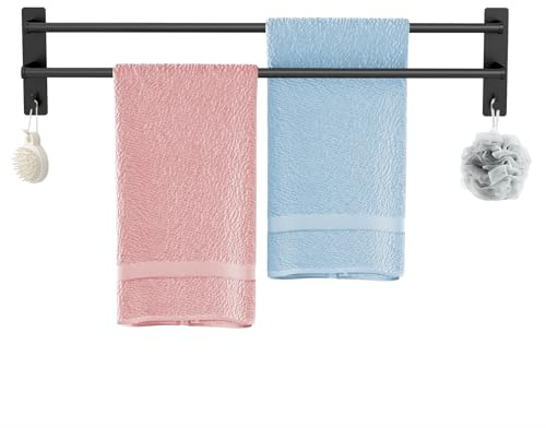 BETHOM Handtuchhalter Ohne Bohren Schwarz Doppelt 80 cm | Handtuchstange & Badetuchhalter aus Rostfreiem Metall, Selbstklebend & Schraubbar – für Bad, Dusche, Mieter & Familien