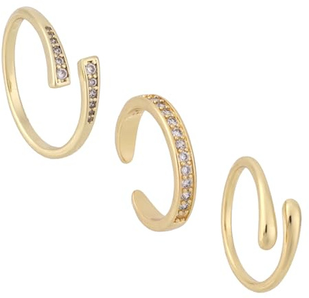 Mikovivi 3pcs Toe Rings, 3 Styles Gold Filled Hug and CZ Open Toe Rings Adjustable Portable Summer Beach Foot Jewelry Fashionable Women's Accessories