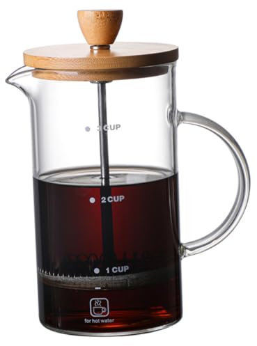 KICHOUSE Cafetera De Prensa Francesa De Vidrio De 400 Ml Tapa De Bambú, Resistente a Altas Temperaturas, Práctica Hogar y Cocina, Prensa Manual Reutilizable Para Tomar Café