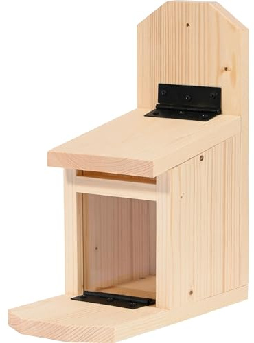 dobar® Eichhörnchen Futterstation - Eichhörnchen Futterhaus mit Acrylglasscheibe - Futterstelle mit klappbarem Futtertablet - 24 x 12 x 28 cm - Natur