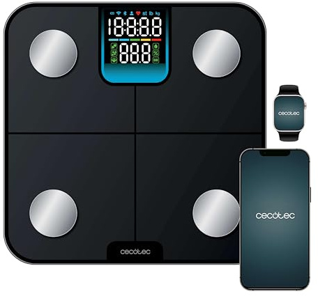 Cecotec Intelligente Personenwaage mit App Surface Precision HealthySmart, Bluetooth und 25 Parametern, Größe 28 x 28 cm, LCD-Display, maximale Kapazität 180 kg, batteriebetrieben