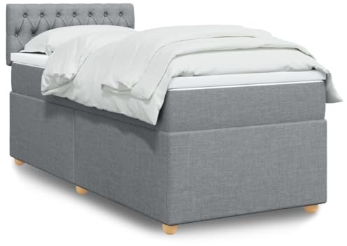Qnhdfrt Boxspringbett mit LED-Beleuchtung und Taschenfederkernmatratze 90x190 cm Hellgrau Stoff Modernes Design für Schlafzimmer Gästebett und Jugendzimmer