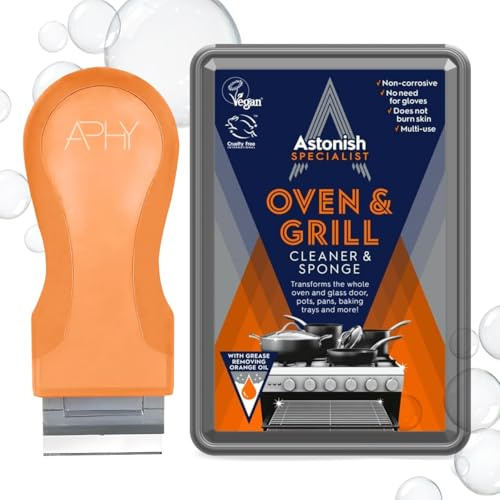 Oven & Grill Cleaner 250g – Powerful Kitchen Degreaser for Ovens, Trays, Pans & Cookers with Sponge, APHY Scraper & 10 Spare Units – Removes Burnt Grease & Tough Stains