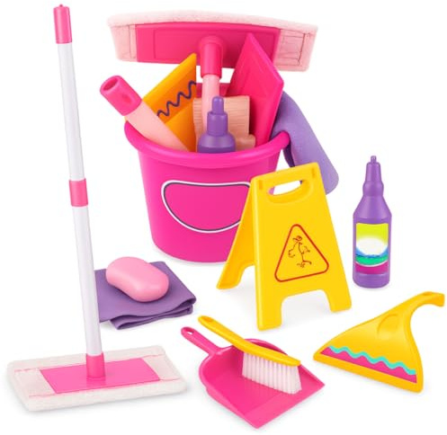 Toyana 11 PCs Kids Cleaning Set, Pretend Play Housekeeping Role Play Toy with Mop Dustpan Brush Window Wiper Bucket, Complete Cleaning Tools Kit, Little Helpers Gift Set for Children Ages 3+ Years