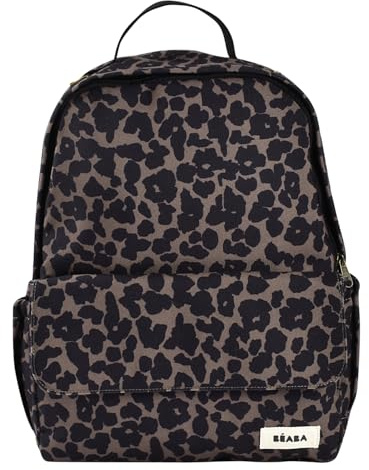 BEABA, Sac à Dos à Langer Tokyo 21L – Sac à Langer Bébé Maman Papa, Format Mains Libres, 9 Poches, Poche Isotherme, Attache Poussette, Tapis à Langer Matelassé, Textile Déperlant, Léopard