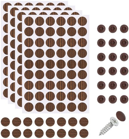 sourcing map 216Pcs Screw Hole Stickers and 200Pcs Screw Cover Caps, 12x3.5mm Dustproof Cap Hole Cover Sticker Set ABS Phillips Screws Head for Furniture Cabinet Wardrobe, Dark Brown