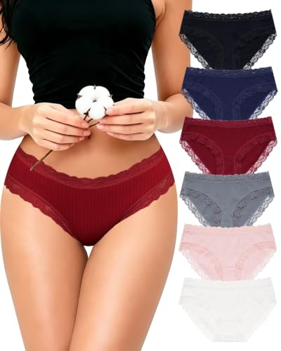 Aijolen Culotte Femme Coton Dentelle Bikini Slip Hipster sous-Vêtements | Sexy Panties Taille Basse, Tissu en Coton pur Doux et Respirant, Culotte Dentelle élégante sans irritation, Lot de 6, S-XL
