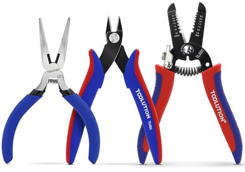 TOOLUTION 3-delat elektrikertångset med multifunktions-kabelskalare, vass sidofräs och exakt spetstång för elarbete, 3D-tryck, modellbygge och reparation
