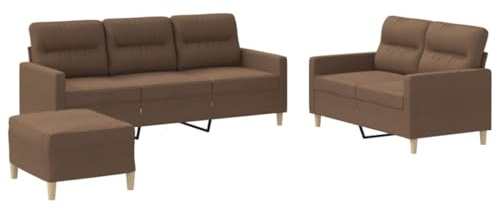 XHNIFBN 3-TLG Polstergarnitur Braun, atmungsaktives Polyester, 2-Sitzer 138 cm, 3-Sitzer 198 cm, Hocker 60 cm, Liegefunktion, Metall-Sperrholz-Rahmen, modernes Design