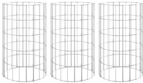 Fisinber Set di 3 aiuole rialzate a gabbione rotonde, in acciaio zincato, rete metallica, per giardino e terrazza, bordo per aiuole per fiori, diametro 30 x altezza 50 cm