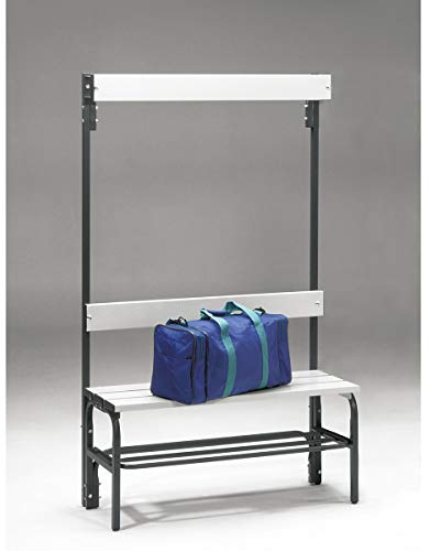 Certeo Sypro | Umkleidebank mit Aluminiumleisten | HxT 1650 x 375 mm | einseitig | Länge 1015 mm | 3 Haken | anthrazit | Schuhrost