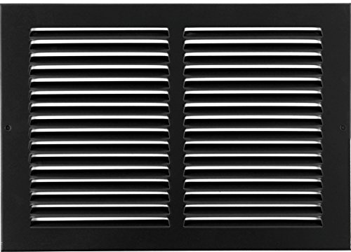 HVAC Premium 10'' x 10'' [Duct Opening] Flat Stamped Steel Return Air Grille - Sidewall and Ceiling - HVAC Vent Duct Cover - Black [Outer Dimensions: 11.75''w X 11.75''h]