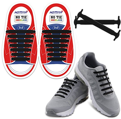 HOMAR Kids Elastic Athletic Flat No Tie Shoelaces - Best in Sports Outdoors Fan Shop Footwear Shoelaces - Once and for All Silicon Shoe Laces Perfect for Sneaker Boots Oxford and Casual Shoes - Black
