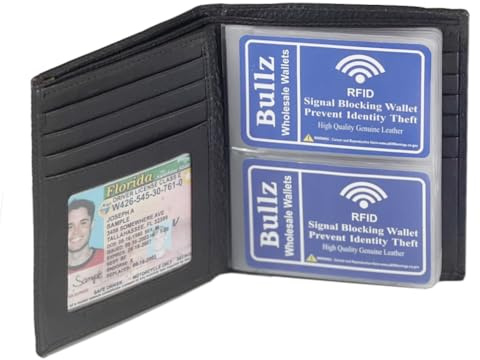 Leather European Bifold Hipster Mens Wallet With Heavy Duty Vinyl Wallet Insert (Black)