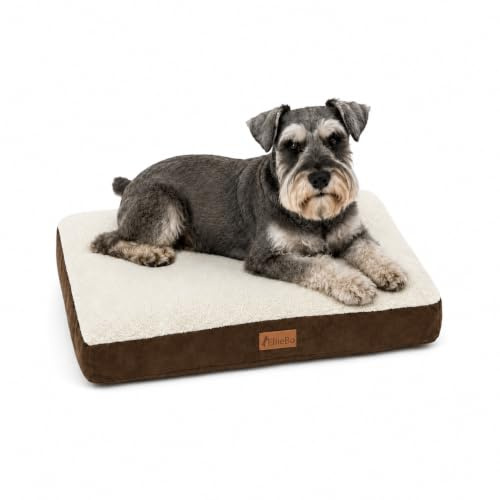 Ellie-Bo Hundebett für Innen, Matratze weich und waschbar, Bezug aus Kunst-Velours und Schaffell, Füllung: Polyesterfaser, für 76-cm-Hundekäfig, Größe M: 71 x 48 x 10 cm, in Braun und Weiß