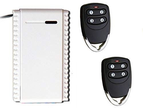 Hiland Kit Compuesto por un Receptor Universal de 1 Canal NO-C-NC de 12 a 24 V y 2 mandos a Distancia con código Giratorio 433,92 MHz de 3 Canales