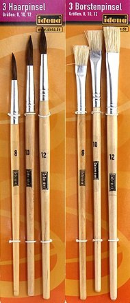 Idena Schulmalpinsel-Set 6tlg. Holz Natur, 3 Haarpinsel und 3 Borstenpinsel im Set