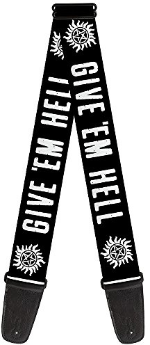 Buckle-Down Gitarrengurt – Winchester Pentagramm Give 'EM Hell Schwarz/Weiß – 5,1 cm breit – 73,7–137,2 cm Länge