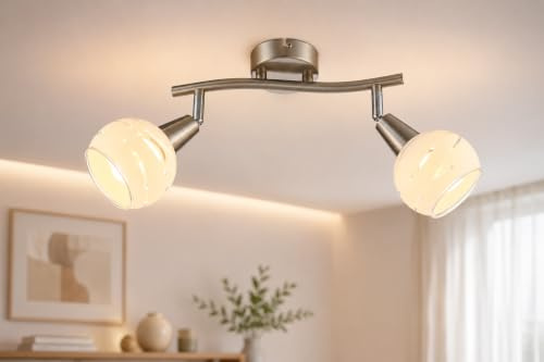 Trango 2-flammig dimmbar LED Deckenleuchte 1001-22D Deckenlampe in Edelstahl-Look mit Design Gläsern incl. 2x LED Leuchtmittel 3000K warmweiß, Deckenstrahler, Wohnzimmer Lampe, Spots schwenkbar