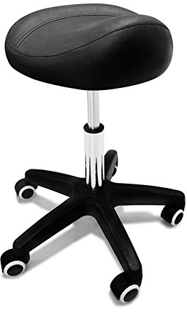 Cris Nails - Silla de Trabajo, Taburete de Material Piel con Ruedas Giratorias, Taburete para Cosmetica, Dentista y Peluqueria (Negra)