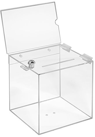 Zeigis Losbox 20cm, abschließbar mit Topschild DIN A5 Quer - Acrylglas | Mit 2 Schlüsseln / Einwurfschlitz 3x120mm/ Spendenbox oder für Visitenkarten / glasklares Acrylgas UV-stabil
