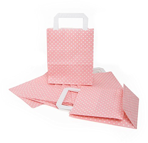 Logbuch-Verlag 100 rosa weiß gepunktete Papiertragetaschen Verpackung Kunden Gäste 18 x 8 x 22 cm Geschenktaschen mit Punkten aus Kraftpapier