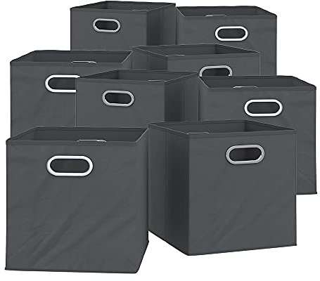 Vicco Faltbox, Anthrazit, 30 x 30 cm | 8er Set, geeignet für Regalsysteme mit integrierter Grifföse