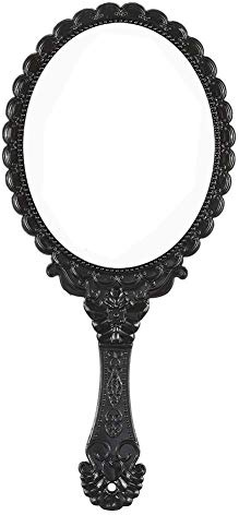 KABAKE Handspiegel, Handspiegel mit Griff, kleines Reisepaket, Kompaktspiegel, Vintage-Stil, dekorativer Make-up-Kosmetik-Geldbörsenspiegel für Mädchen und Frauen (Schwarz)