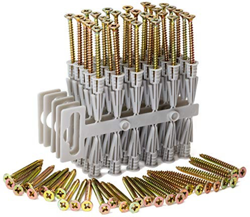 NCaan 120pcs Plasterboard Wall Plugs & Zinc Plated Countersunk Screws—Expanding Barrel—Anti Rotate Ribs—Barbed Jaws—Superior Tight Grip—Strong Hold—Raw Plasterboard Fixings (60 Wall Plugs & 60 Screws)