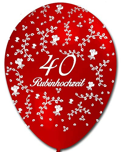 10 rote Ballons 40 Rubinhochzeit, Rundum-Rosenaufdruck, ca. 30 cm Durchmesser