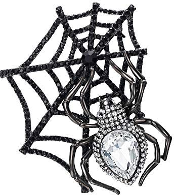 EVER FAITH Strass Kristall Halloween Gothic Style Spinnennetz Teardrop Brosche Grün Schwarz-Ton