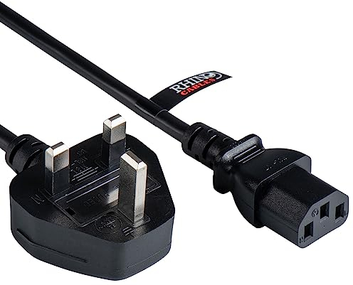 rhinocables IEC C13 Kettle Lead (5m) UK 3-Pin Plug to C13 Power Cable for PC, Computer, Monitor & Printer | Single Socket Extension Cord for Reliable Mains Power Supply | Home & Office Use, Black