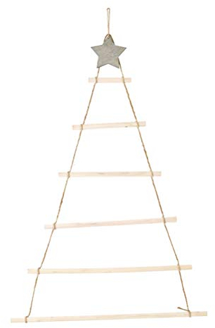 Decoración de pared para árbol de Navidad, 80 cm, de madera, escalera para colgar en la pared, rama preiluminada, escalera navideña