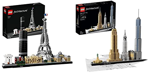 LEGO 21044 Architecture Skyline Collection París Set De Construcción Modelo De Coleccionista Maqueta Decorativa + 21028 Architecture Skyline Collection Ciudad De Nueva York Set De Construcción