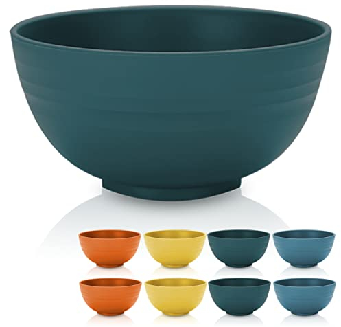 Kyraton Ciotole di plastica per cereali 8 pezzi 760ml, infrangibile e riutilizzabile ciotola leggera per riso Noodle Zuppa Snack Insalata di frutta BPA Free Lavastoviglie Safe (verde scuro)