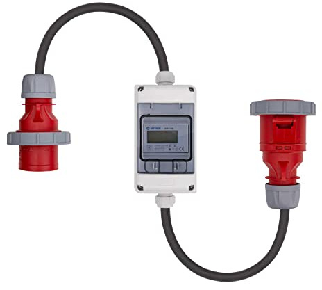 Swissnox Digital Stromzähler Zwischenstecker Box 400V / 32A CEE-Stecker Und Kupplung. Wattmeter Energiezähler Zwischenzähler Starkstromzähler. Made in Germany (IP65)