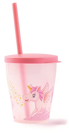 Snips Bicchiere Con Cannuccia | 0,385 LT | Bicchiere Con Cannuccia | Bicchiere Bambini | Decoro Unicorno | Made in Italy | 0% BPA