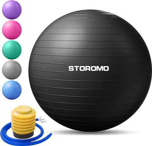 STOROMO Gymnastikball (45-95 cm), Yoga-Ball, Yoga-Ballstuhl, extra dick, Anti-Burst, für Pilates, Balance, Stabilität, Workout, Schwangerschaft, 85 cm, schwarz )