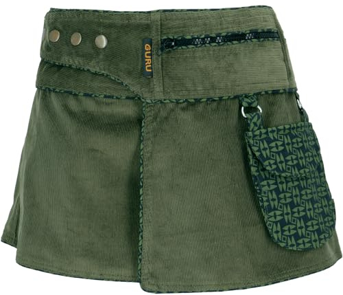 GURU SHOP Jupe portefeuille en velours côtelé Cacheur Sidebag pour femme Noir, vert, 38