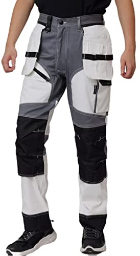 WORK IDEA Pantalón de Trabajo de Hombre, Bolsillos en Las Rodillas Oxford, pantalón de algodón elástico