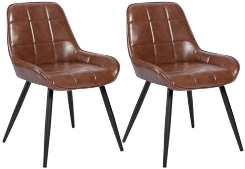 WOLTU Set of 2 Dining Chairs, Ergomonic Chairs for Bedroom/Living Room/Dining Room/Kitchen, with Backrest, Faux Leather, Brown, BH332br-2