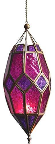 Lanterne en verre à suspendre style marocain (violet/rose)