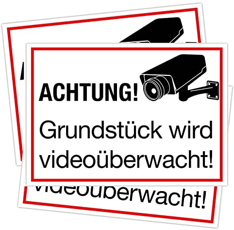 Clever Pool 3 Aufkleber Achtung Videoüberwachung Schild – DIN A4 – wetterfest - Kameraüberwachung – Einbruchschutz – Warnschilder, Hinweisschilder (Motiv videoüberwachtes Grundstück)